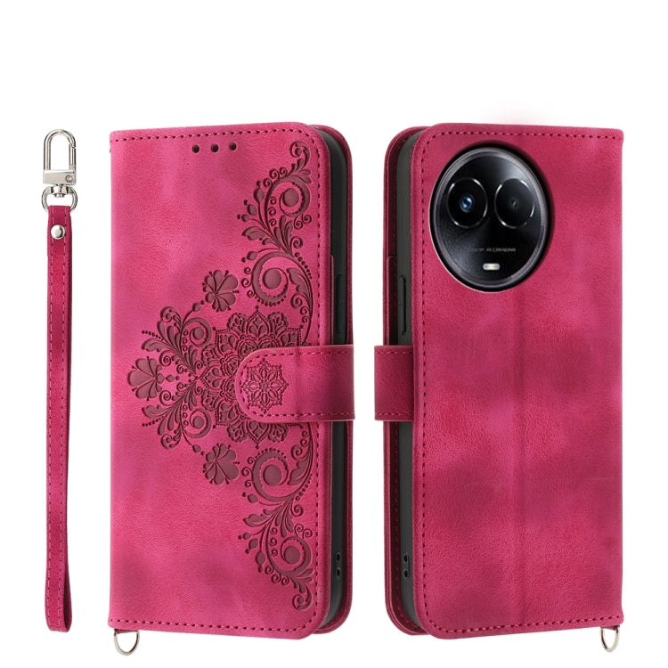 Skin Feel Flowers Embossed Wallet Leather Phone Case