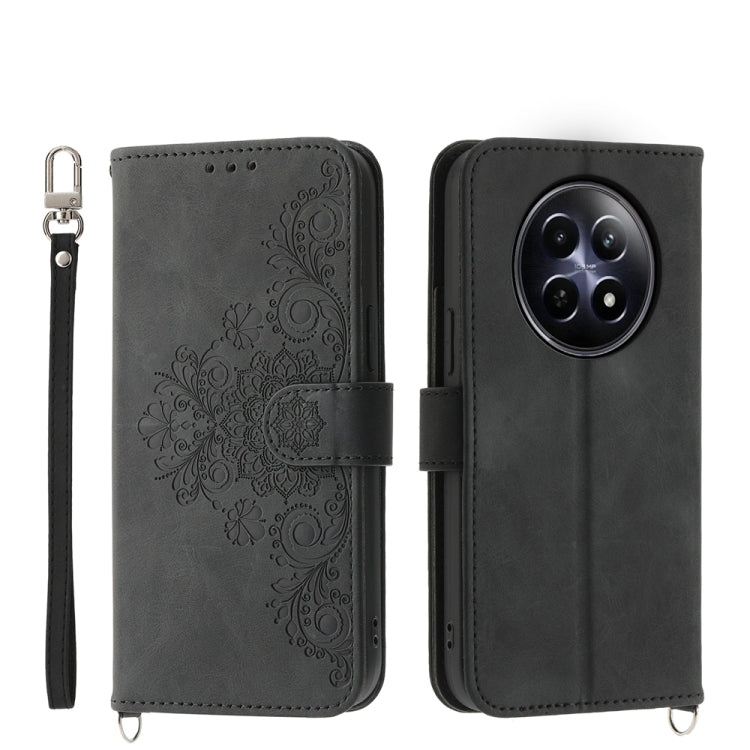 Skin Feel Flowers Embossed Wallet Leather Phone Case