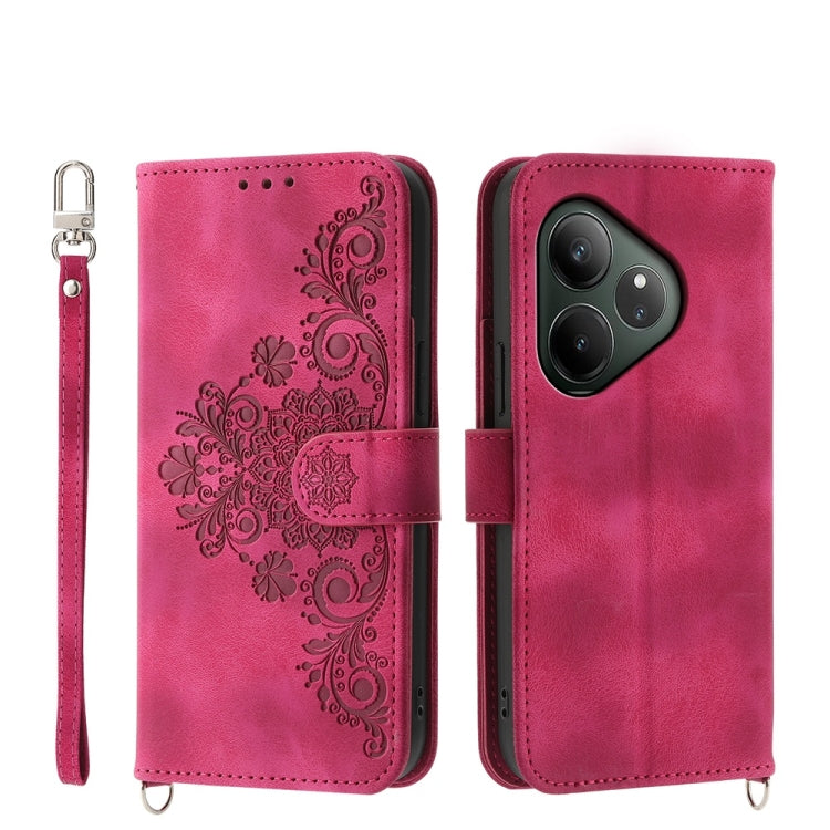 Skin Feel Flowers Embossed Wallet Leather Phone Case