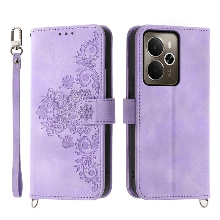 Skin Feel Flowers Embossed Wallet Leather Phone Case