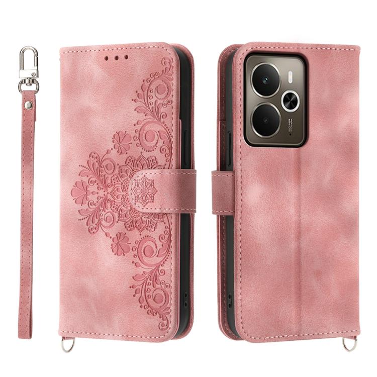 Skin Feel Flowers Embossed Wallet Leather Phone Case