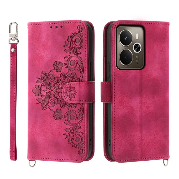 Skin Feel Flowers Embossed Wallet Leather Phone Case