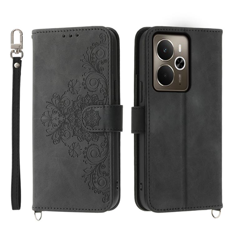Skin Feel Flowers Embossed Wallet Leather Phone Case
