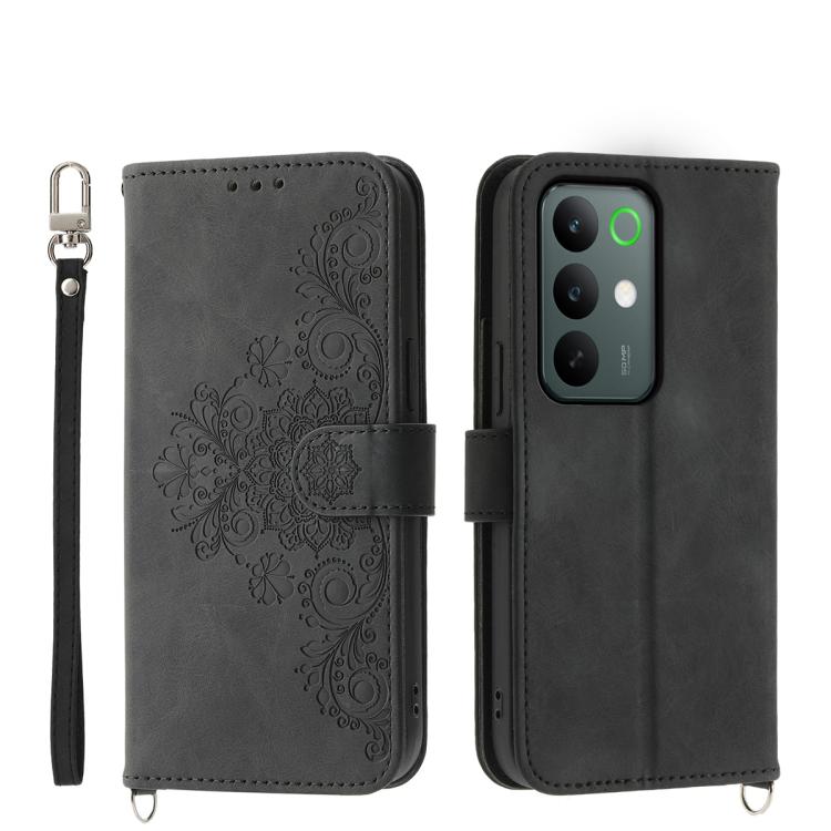 Skin Feel Flowers Embossed Wallet Leather Phone Case