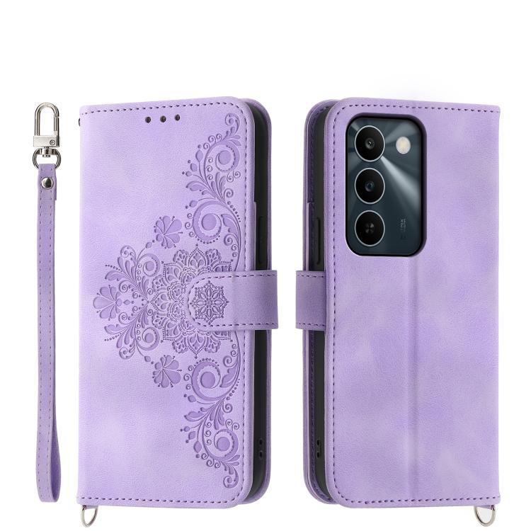 Skin Feel Flowers Embossed Wallet Leather Phone Case