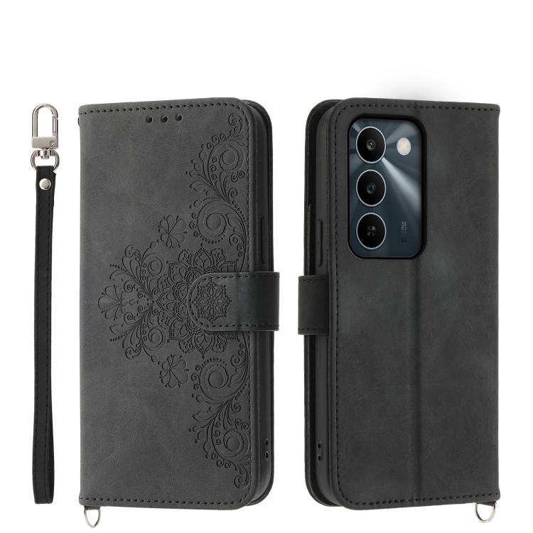 Skin Feel Flowers Embossed Wallet Leather Phone Case