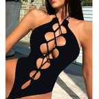 Hollow Strap Ties Sexy Tight One Piece Bikini Swimsuit