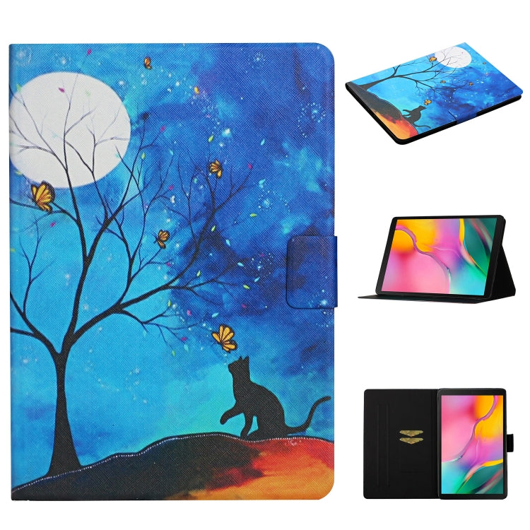 Colored Drawing Pattern Horizontal Flip Leather Case with Holder & Card Slots — Moonlight Cat