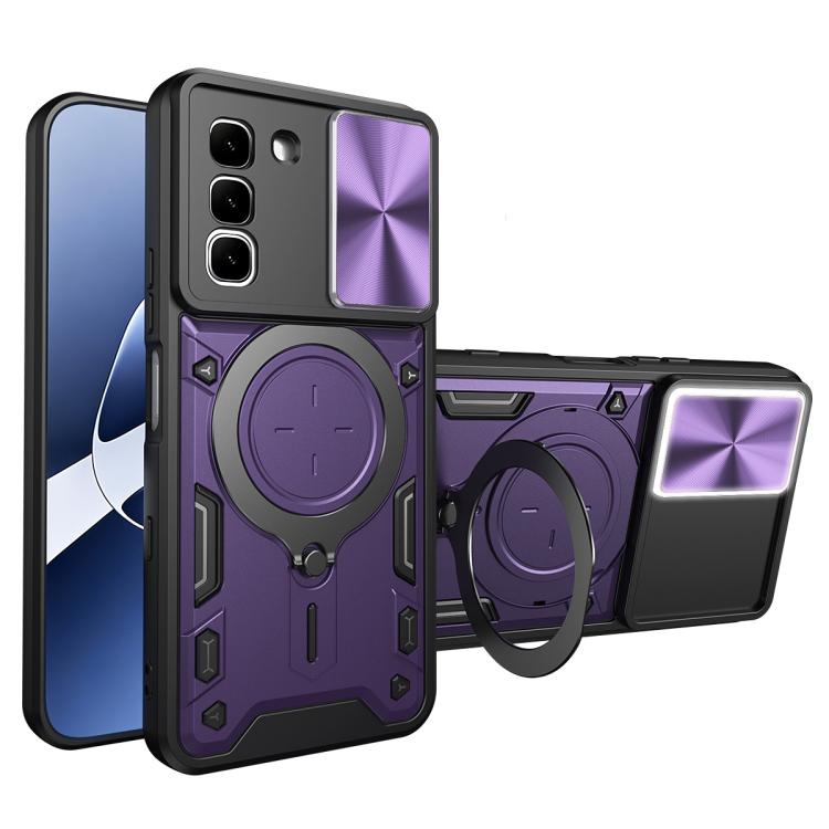 CD Texture Sliding Camshield Magnetic Holder Phone Case — Black