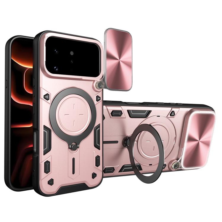 CD Texture Sliding Camshield Magnetic Holder Phone Case — Red