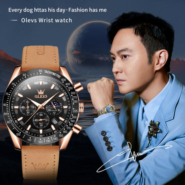 OLEVS 9957 Men Luminous Waterproof Leather Strap Quartz Watch — view 4