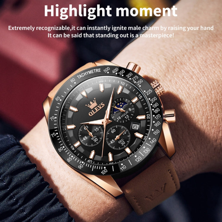 OLEVS 9957 Men Luminous Waterproof Leather Strap Quartz Watch — view 6
