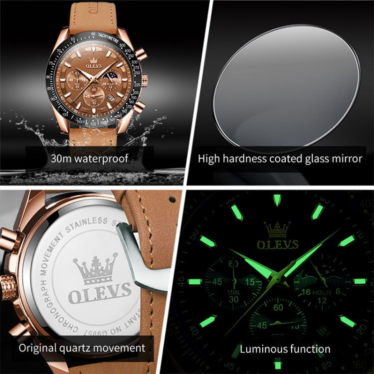 OLEVS 9957 Men Luminous Waterproof Leather Strap Quartz Watch — view 11