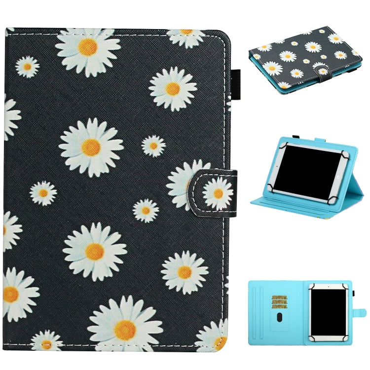 Flower Pattern Horizontal Flip Leather Case with Card Slots & Holder — Blue Flower On White