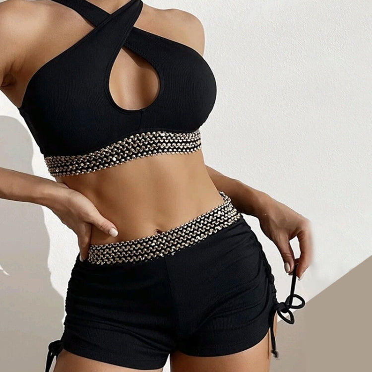 Woman Sexy Solid Color High Waist Two Piece Bikini Swimsuit