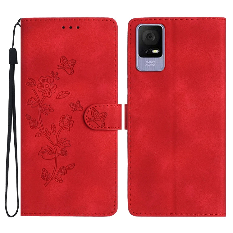 Flower Butterfly Embossing Pattern Leather Phone Case — Purple