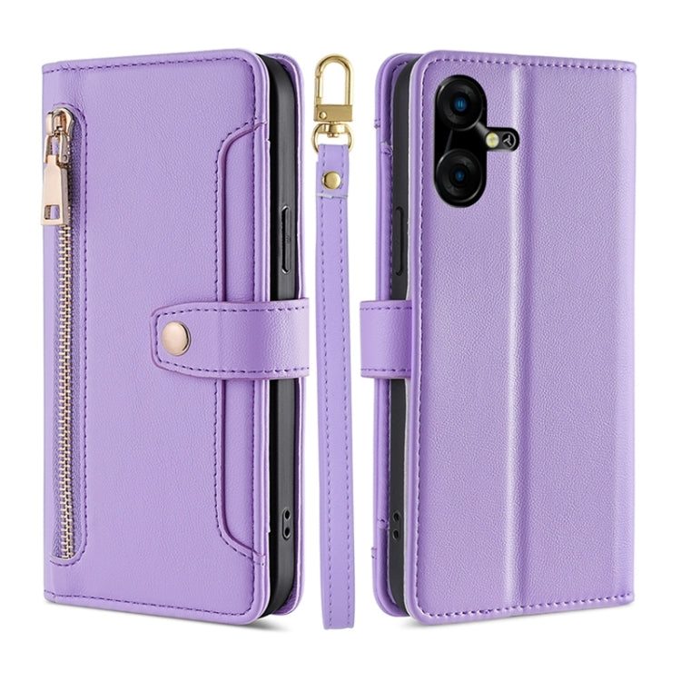 Sheep Texture Cross-body Zipper Wallet Leather Phone Case