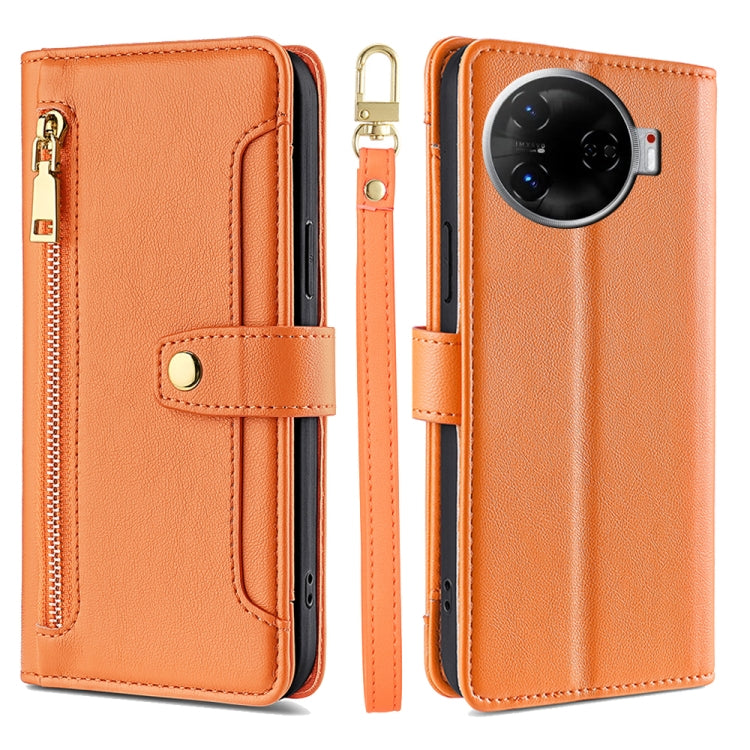 Sheep Texture Cross-body Zipper Wallet Leather Phone Case