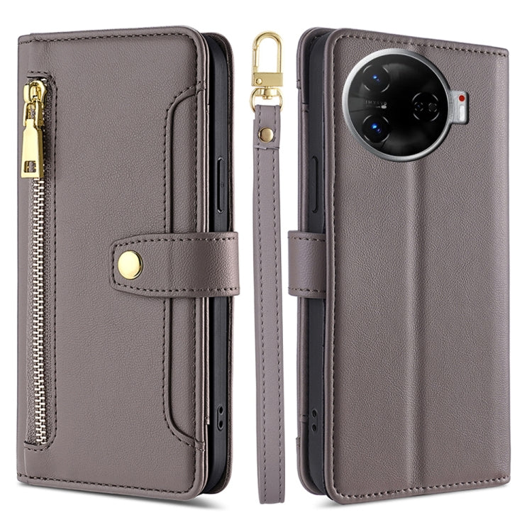 Sheep Texture Cross-body Zipper Wallet Leather Phone Case