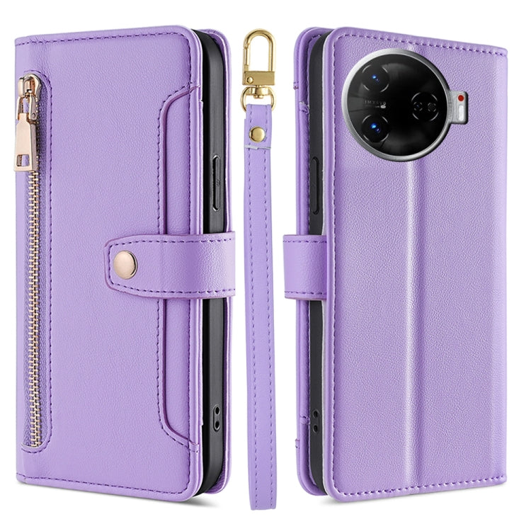 Sheep Texture Cross-body Zipper Wallet Leather Phone Case