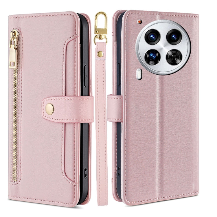 Sheep Texture Cross-body Zipper Wallet Leather Phone Case