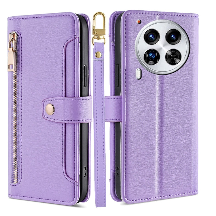 Sheep Texture Cross-body Zipper Wallet Leather Phone Case