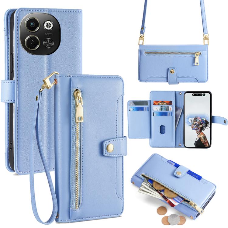Sheep Texture Cross-body Zipper Wallet Leather Phone Case