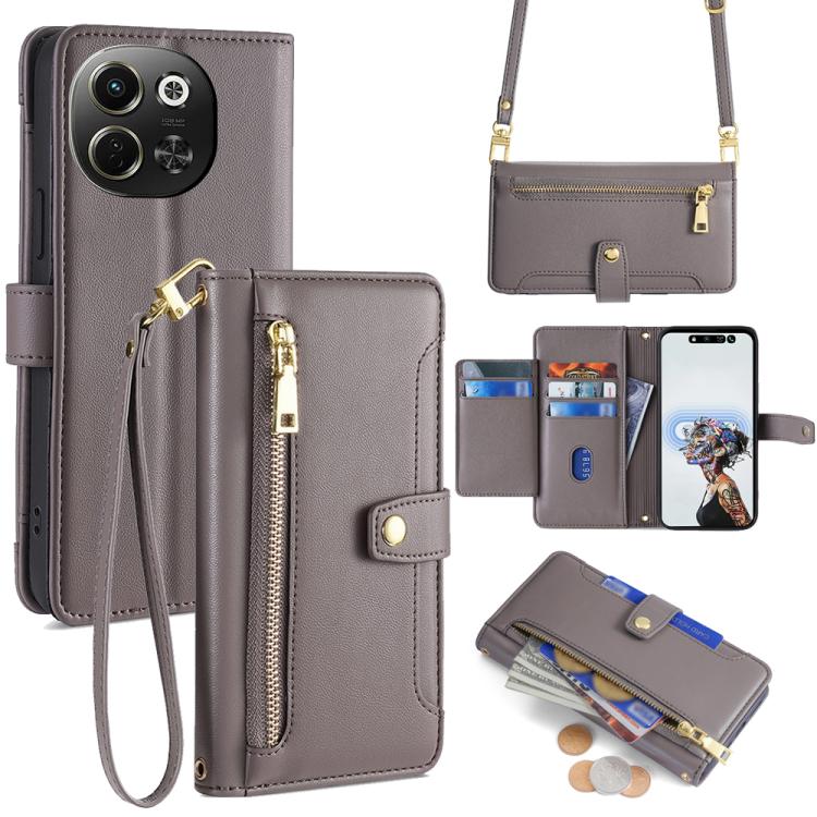 Sheep Texture Cross-body Zipper Wallet Leather Phone Case