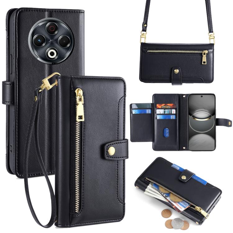 Sheep Texture Cross-body Zipper Wallet Leather Phone Case