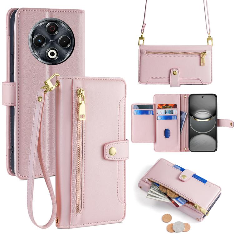 Sheep Texture Cross-body Zipper Wallet Leather Phone Case