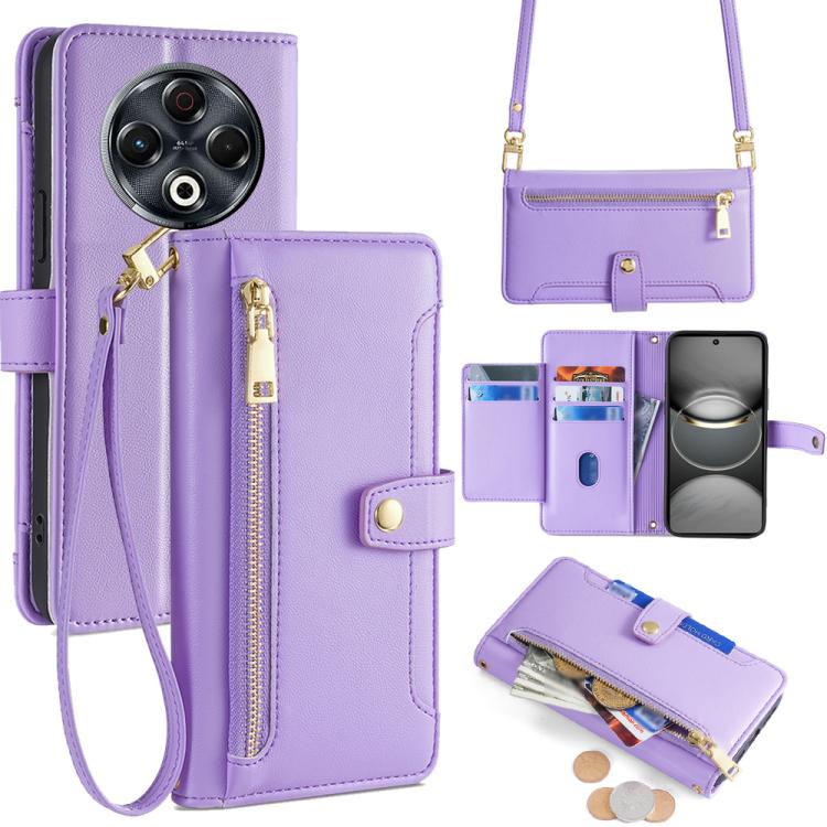 Sheep Texture Cross-body Zipper Wallet Leather Phone Case