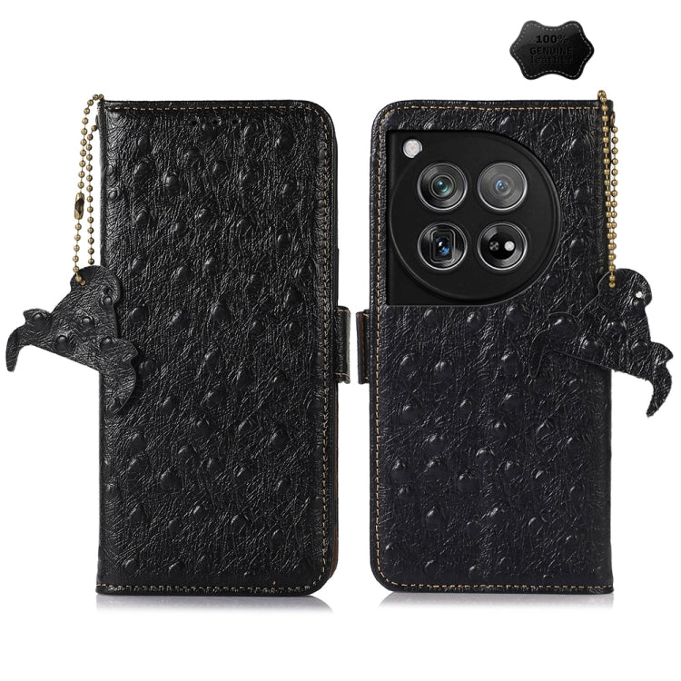Ostrich Pattern Genuine Leather RFID Phone Case