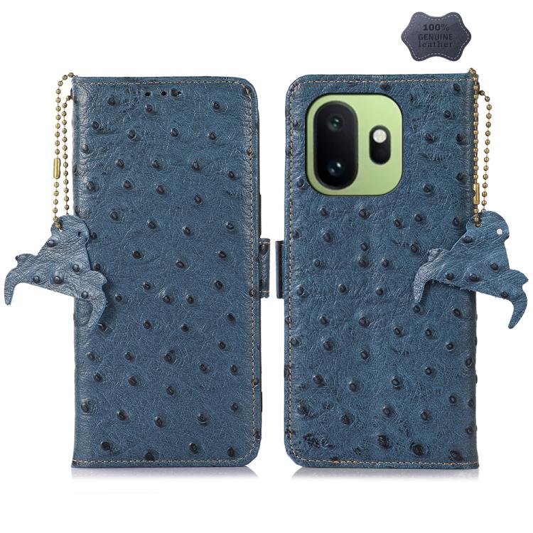 Ostrich Pattern Genuine Leather RFID Phone Case