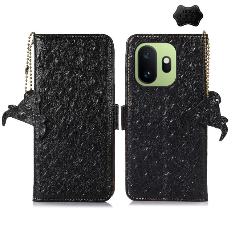 Ostrich Pattern Genuine Leather RFID Phone Case