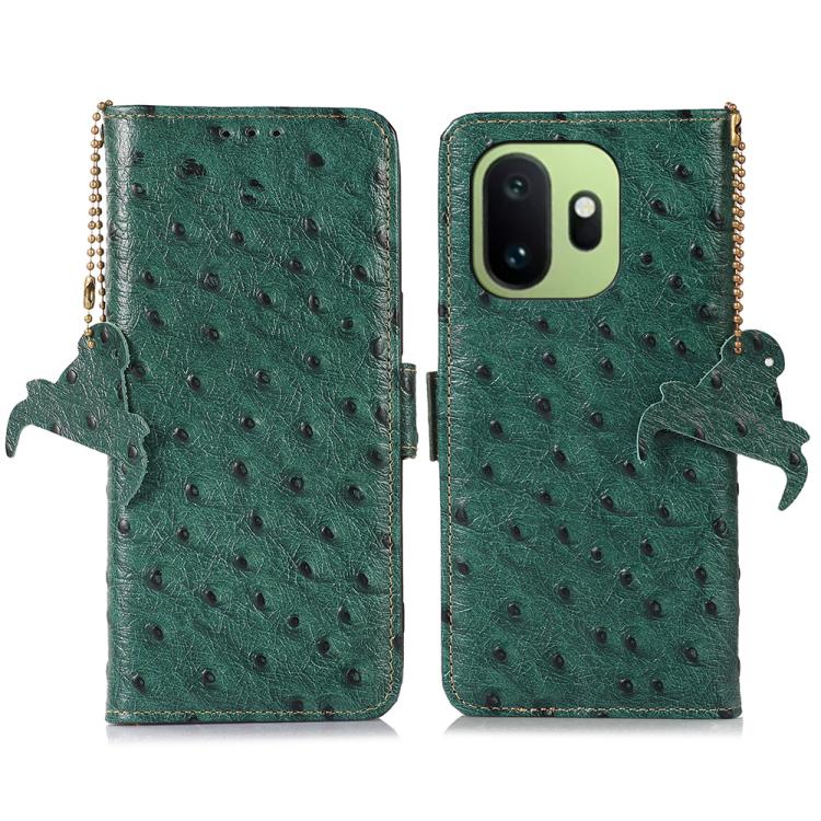 Ostrich Pattern Genuine Leather RFID Phone Case