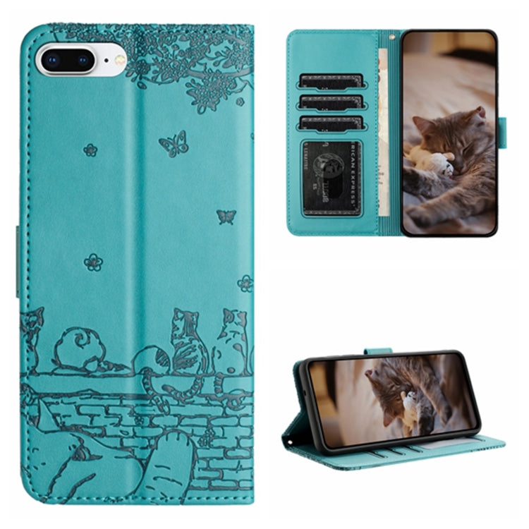 Cat Embossing Pattern Leather Phone Case with Lanyard