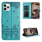 Cat Embossing Pattern Leather Phone Case with Lanyard