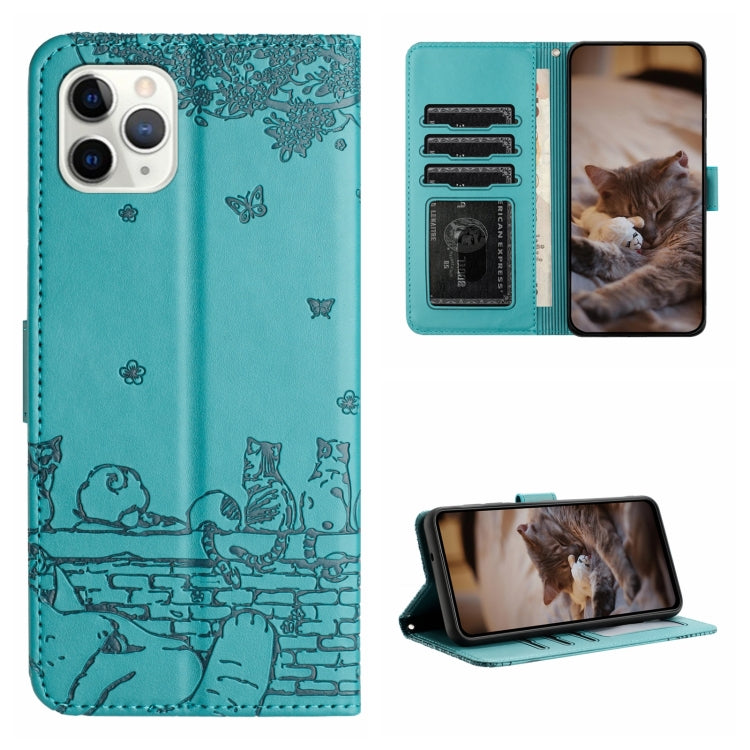 Cat Embossing Pattern Leather Phone Case with Lanyard