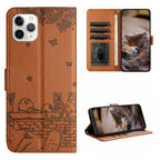 Cat Embossing Pattern Leather Phone Case with Lanyard