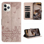 Cat Embossing Pattern Leather Phone Case with Lanyard