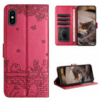 Cat Embossing Pattern Leather Phone Case with Lanyard
