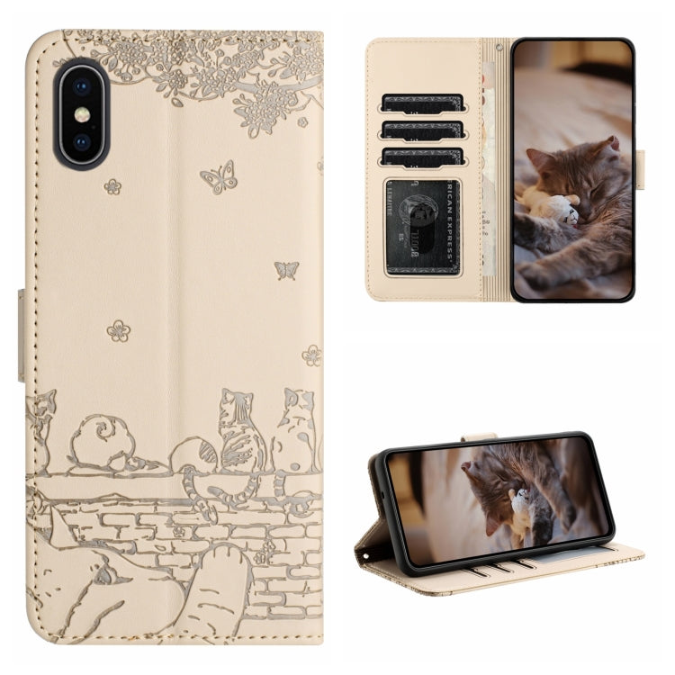 Cat Embossing Pattern Leather Phone Case with Lanyard