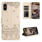Cat Embossing Pattern Leather Phone Case with Lanyard