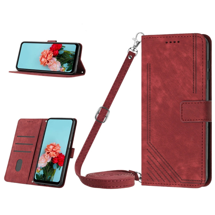 Skin Feel Stripe Pattern Leather Phone Case with Lanyard — view 56