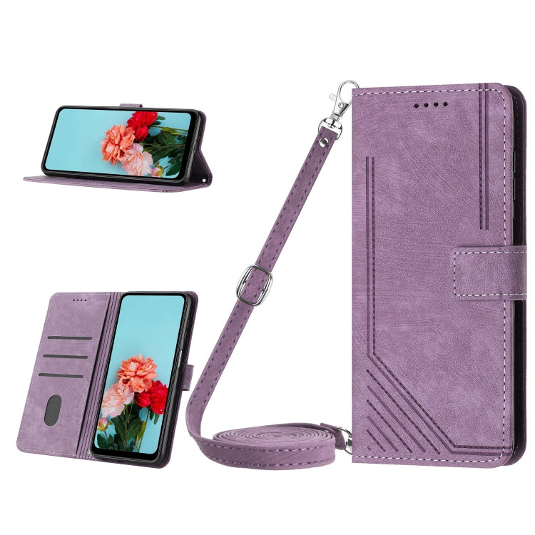 Skin Feel Stripe Pattern Leather Phone Case with Lanyard — view 23