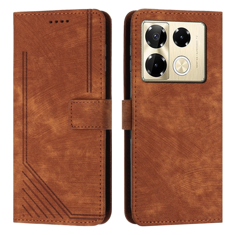 Skin Feel Stripe Pattern Leather Phone Case with Lanyard