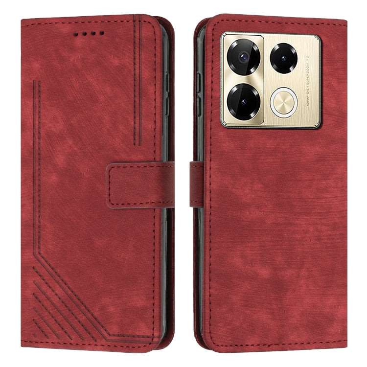 Skin Feel Stripe Pattern Leather Phone Case with Lanyard — For Infinix Zero 30 5G
