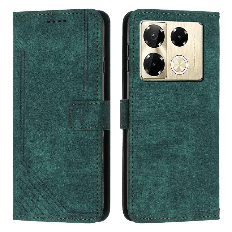 Skin Feel Stripe Pattern Leather Phone Case with Lanyard — For Infinix Hot 30 Play NFC