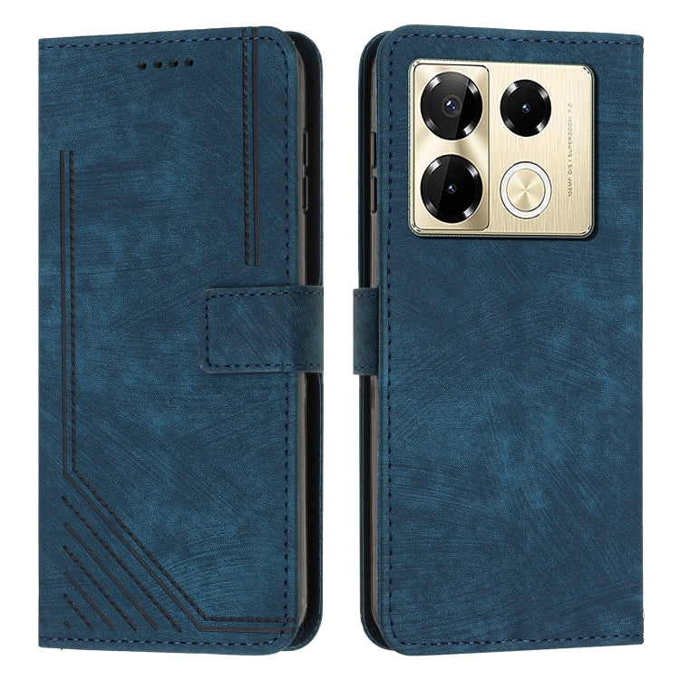 Skin Feel Stripe Pattern Leather Phone Case with Lanyard — For Infinix Note 30/Note 30 5G