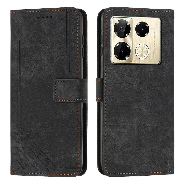 Skin Feel Stripe Pattern Leather Phone Case with Lanyard — For Infinix Note 30i